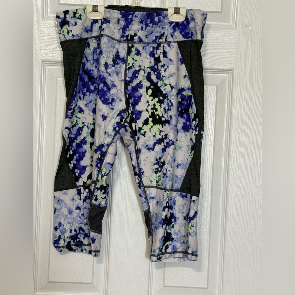 Calvin Klein Performance Leggings XL Blue Purple Abstract Print Athletic Stretch - Picture 2 of 4